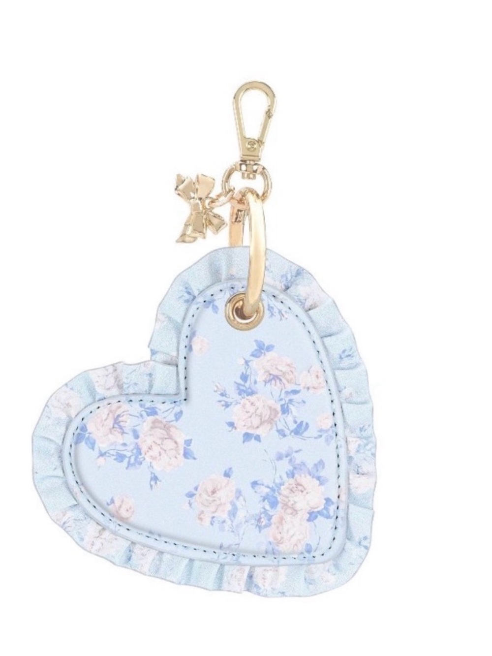 LoveShackFancy White and Blue Floral Heart Keychain AirTag Charm